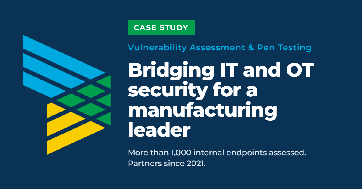 Lume Strategies case study graphic: vulnerability assessment and penetration testing across IT and OT systems for a multi-site manufacturer, with 1,000+ endpoints assessed
